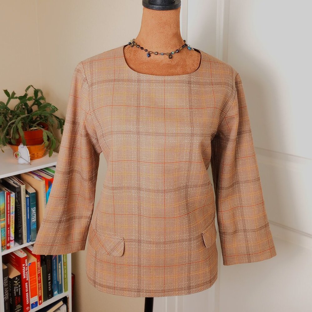 Pendleton 60s Brown Plaid Wool Top Mod Minimalist Preppy Heritage Top